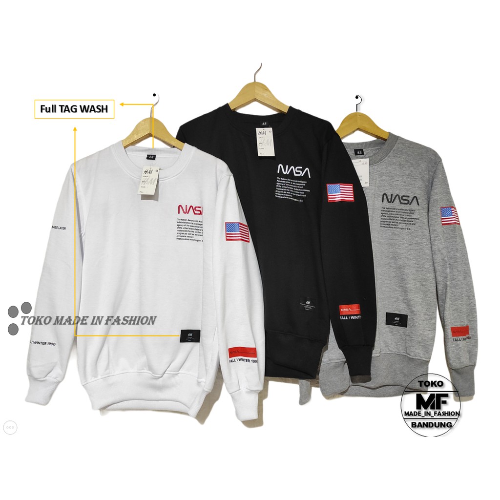 Sweater Crewneck NASA Heron Preston Premium Unisex Bahan katun tebal Full Tag Wash