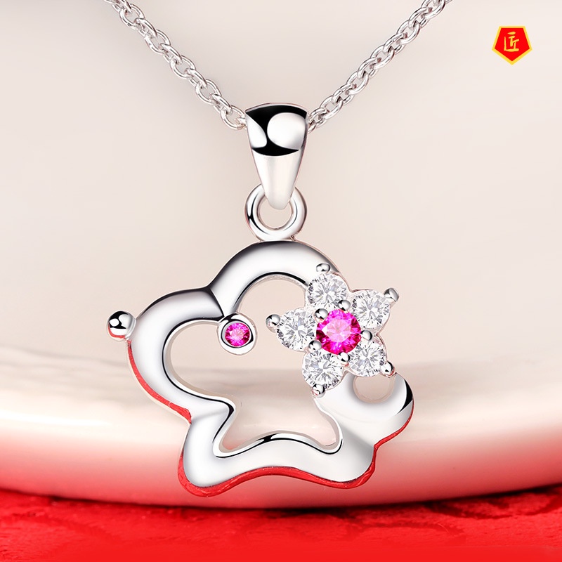 [Ready Stock]Flower Dog Inlaid Diamond Necklace Cute Sweet