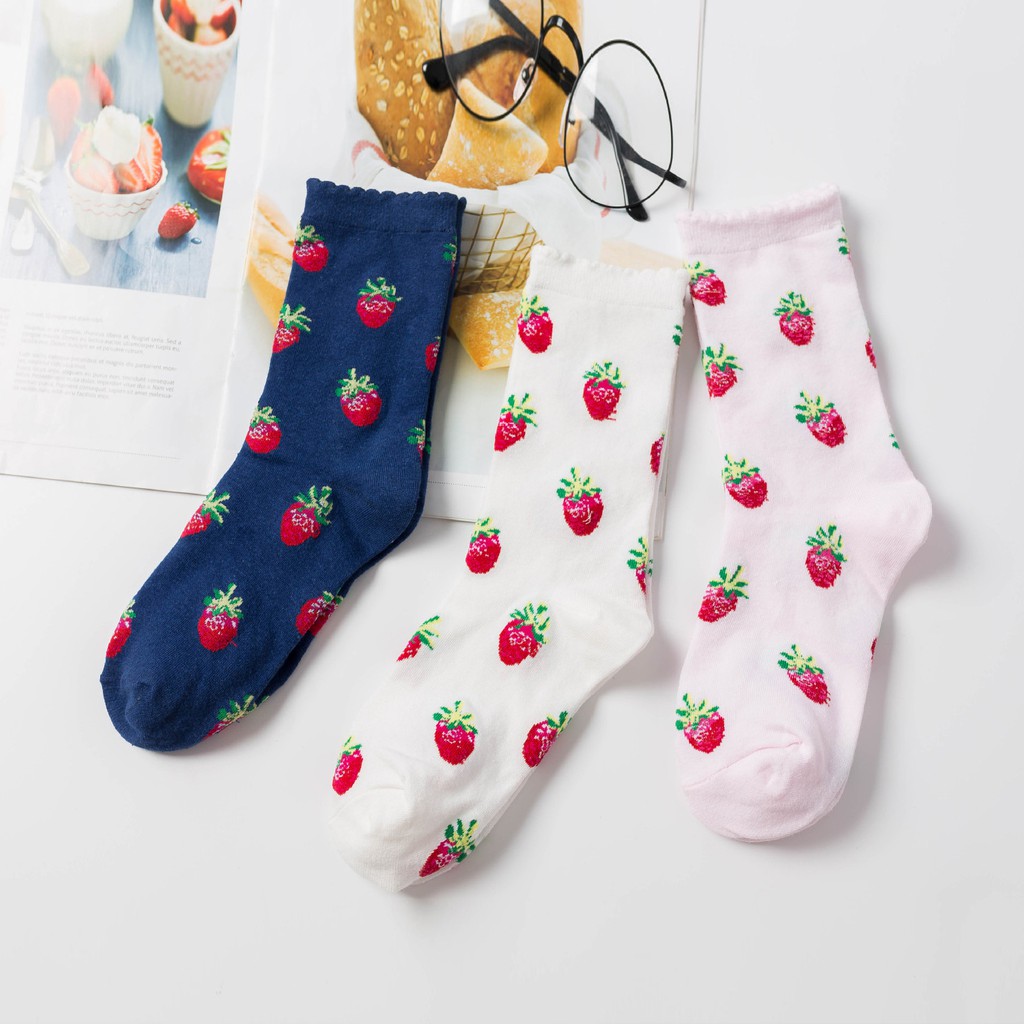 KK-18 kaos kaki cotton strawberry stroberi kawai korea idol japan socks