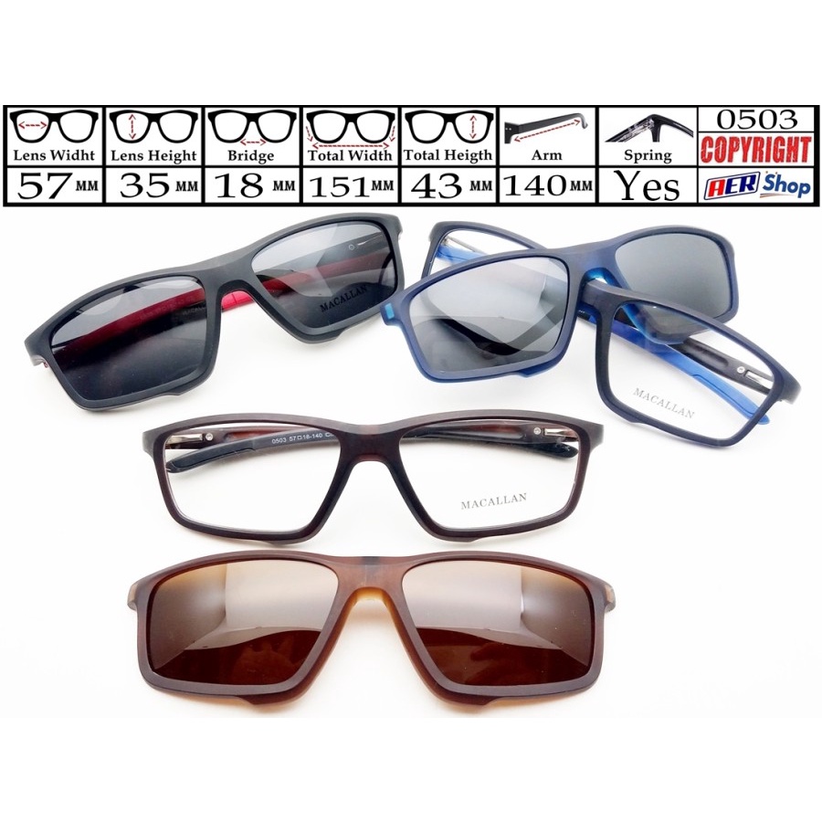 0503. Kacamata minus original MACCALAN kacamata CLIP-ON kacamata sport new