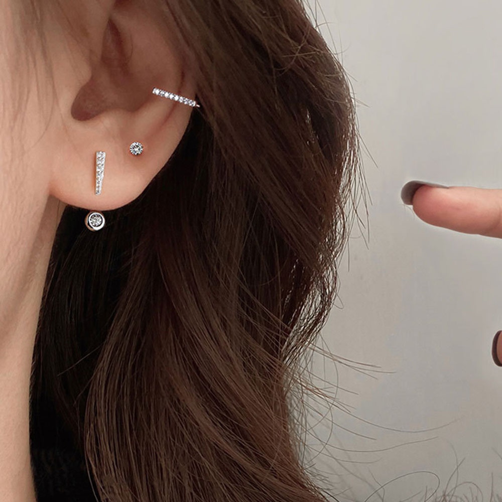 Anting Stud Geometris Asimetris Aksen Berlian Imitasi Untuk Wanita