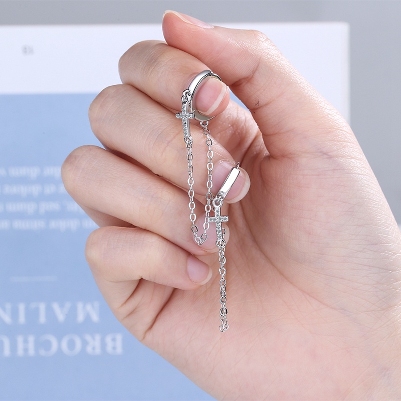 Anting Rumbai Panjang Bahan 925 Sterling Silver Aksen Kristal Zirkon Untuk Wanita