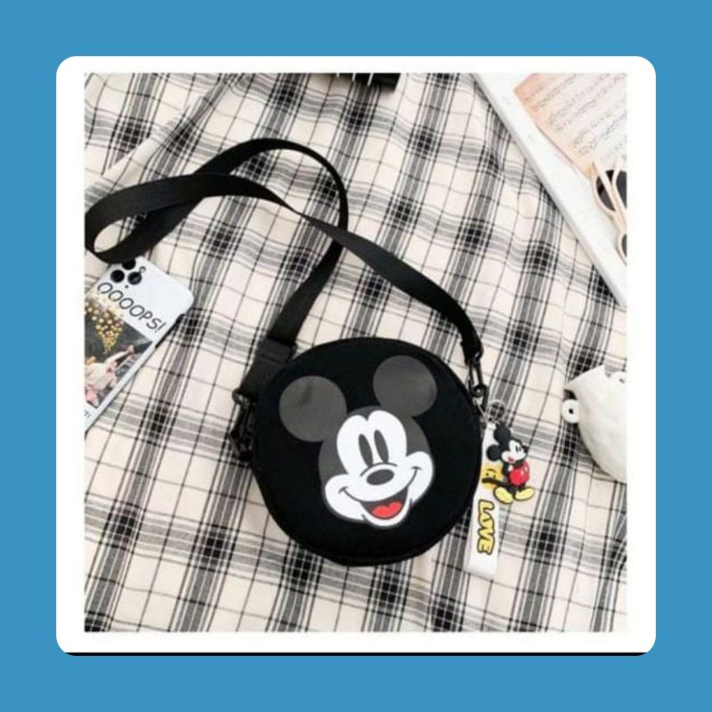 Tas Selempang anak Karakter Lucu Mickey Mouse Tas Anak Perempuan mini Sling bag Bulat EMOEMO