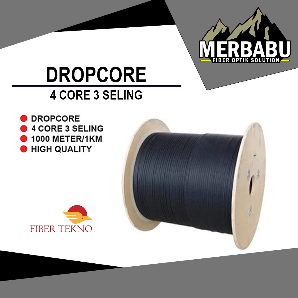 Kabel Dropcore Fiber Tekno/Dropwire 4 Core 3 Seling 1Roll/1000 METER FIBER TEKNO -001