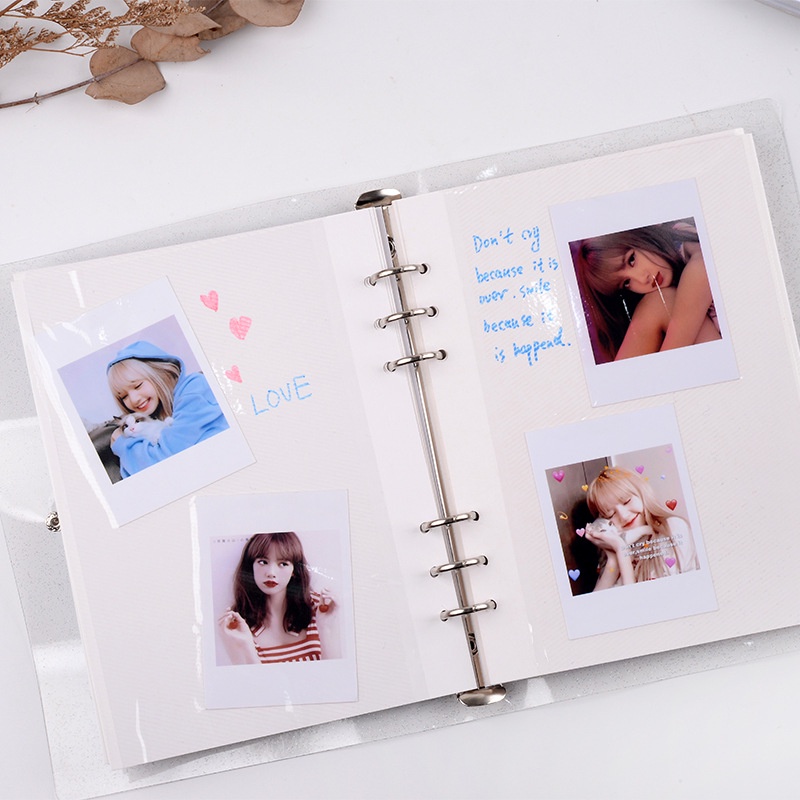 Transparent A5 Binder Metal Button Clips Photocard Photo Album Sticker Cards Organizer Storage Holder DIY Scrapbook