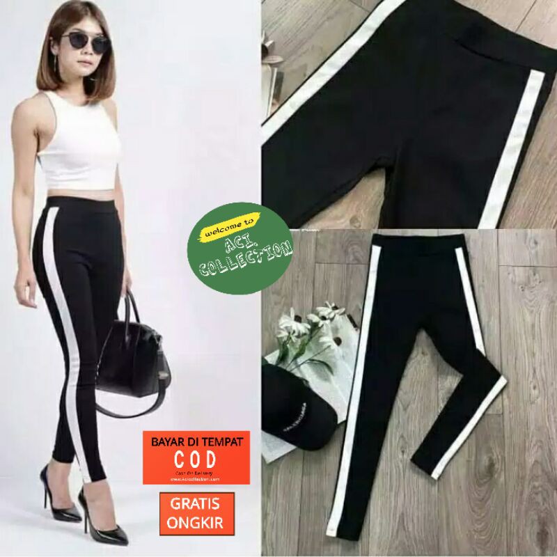Legging List Stripe 1 Putih Spandek PREMIUM / Legging List putih 1 Legging Sport