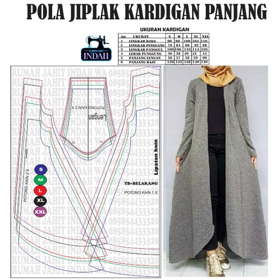 Pola baju pola outer pola rompi pola KARDIGAN panjang ukuran S - XXL