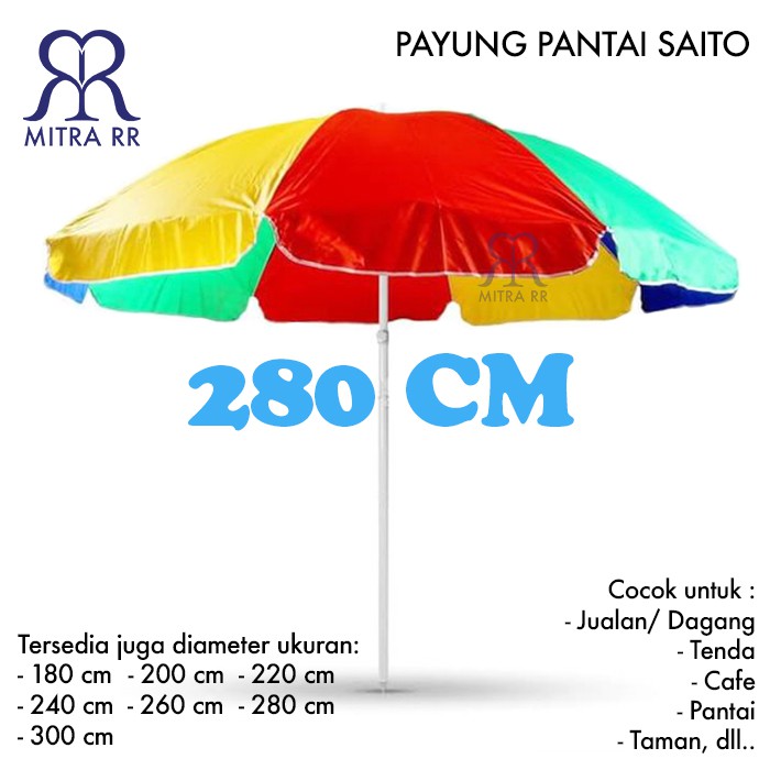 Payung Pantai UV Pelangi Taman Cafe Tenda Jualan Dagang Parasol Saito 280 cm - Free Packing Bubble Wrap dan Dus