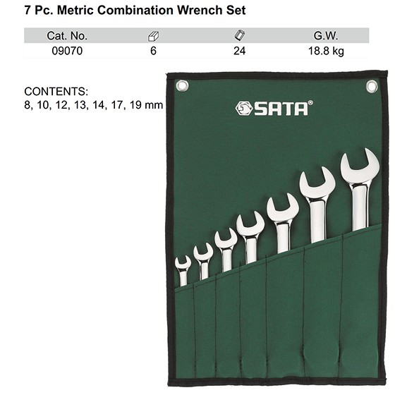 Kunci Ring Pas SET 7 Pcs METRIC 09070 Combination Wrench SATA TOOLS