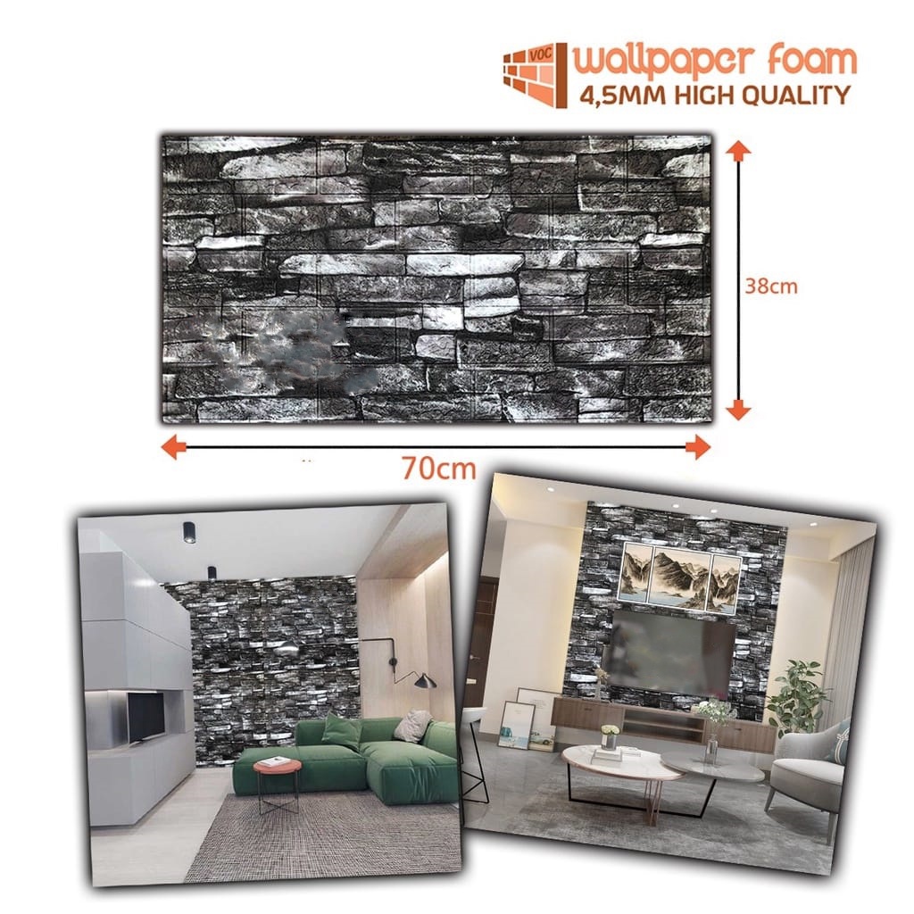 Wallpaper Dinding 3D Foam Motif Batu Alam / Wallsticker Dinding 3D Foam / Wallfoam 3d