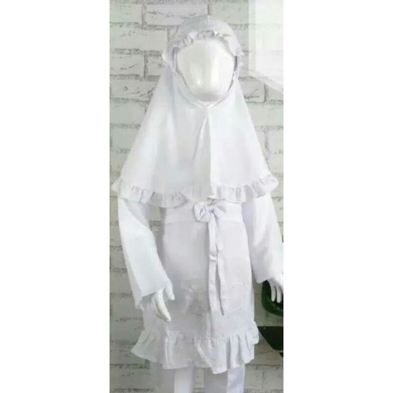Setelan Putih Manasik Haji Anak / Gamis Celana Hijab Anak Putih Usia 3-10 Tahun Ds Kids wear (H-4A)