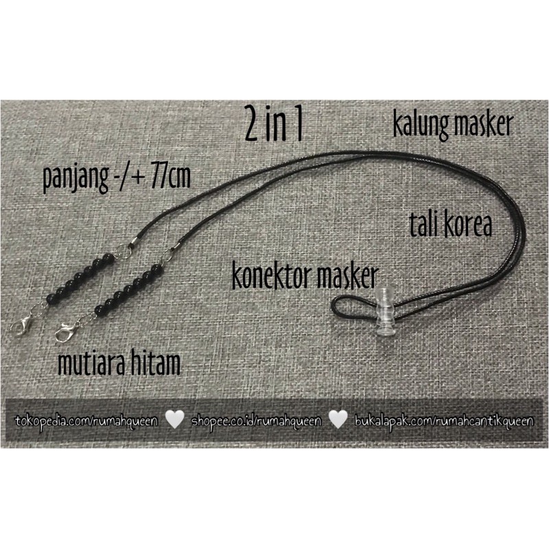strap tali korea mutiara hitam konektor kalung masker hijab