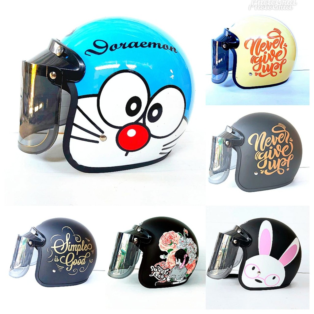 Helm Bogo Kaca Datar Dewasa Pria Wanita Motif Lucu Free Packing