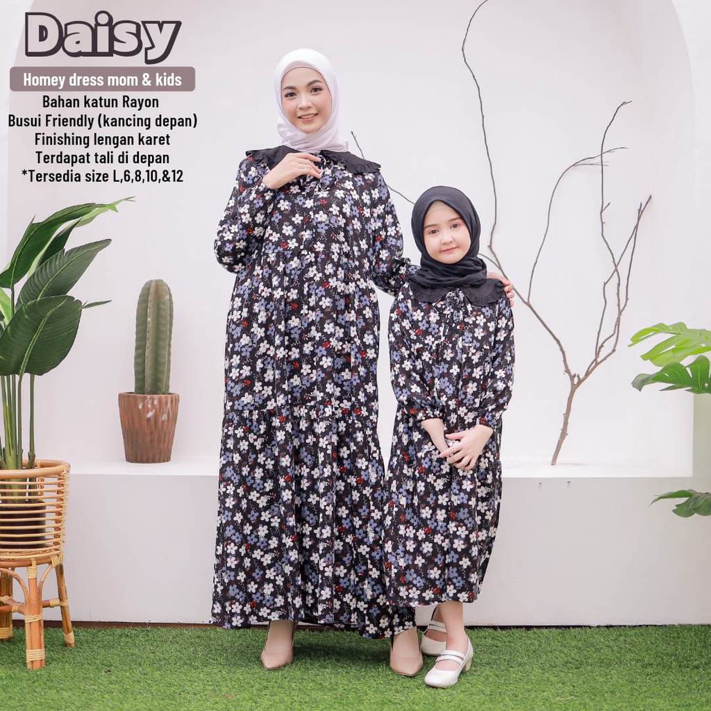 New_Gamis Dewasa Jumbo/Homey Dress Daisy Couple mom &amp; kids_Bahan Katun Rayon Premium-Motif Bunga-Nyaman Dipakai