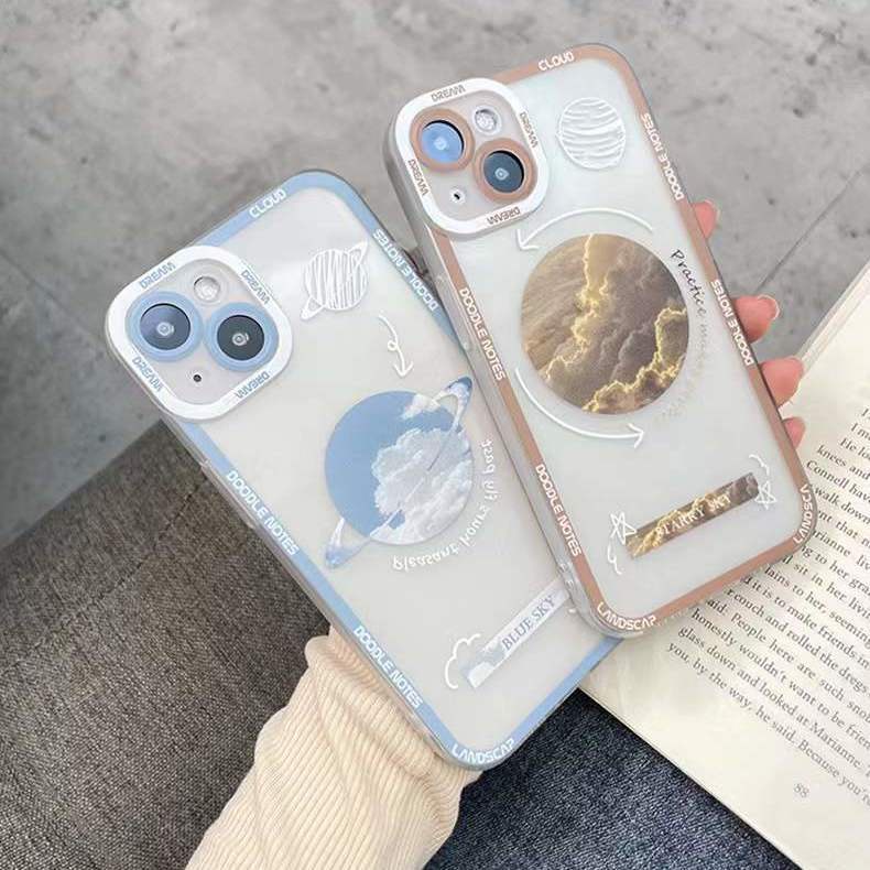 Case Pelindung Bahan Silikon Motif Planet Biru Untuk IPhone 13 / 12 Pro Max / 11 / XS / XR / X / 8 / 7 / 6S / Plus