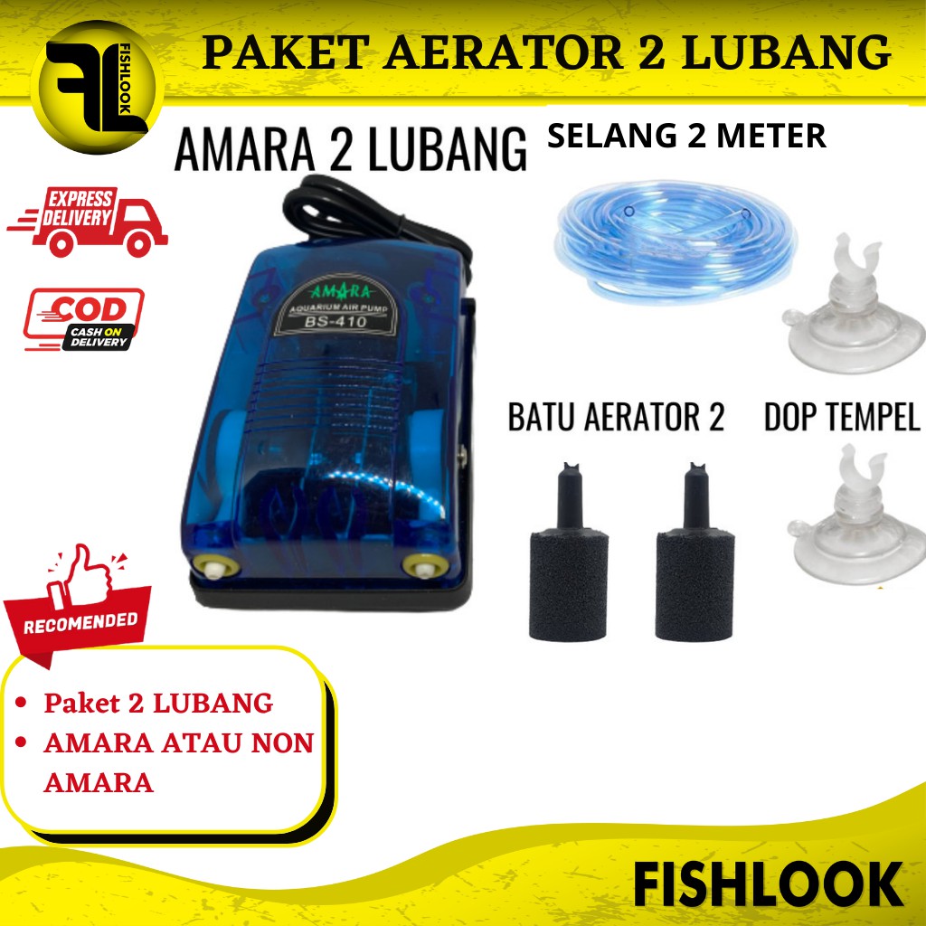 PAKET Aerator 2 AMARA lubang lobang mesin pompa aerator gelembung udara aquarium Hidroponik aquascape