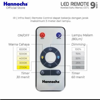 Hannochs LED Remote Lampu Remote Control CCT 9W