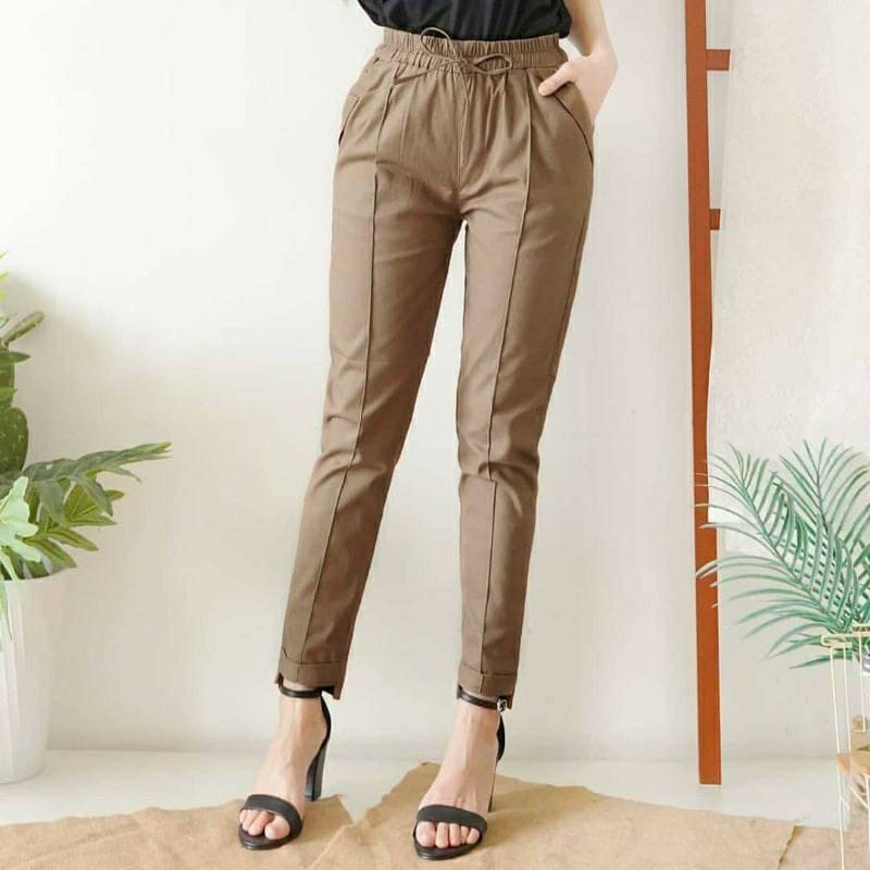 CELANA WANITA BAGGY PANTS AMERICAN DRILL PREMIUM GRADE A ( HALUS DAN TEBAL ) / BEGY PANT PENSIL SKINY / TLAI PINGGANG FULL KARET