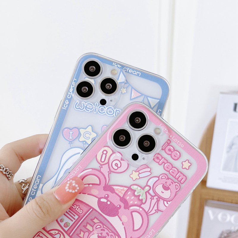 New ICE Cream Strawberry Bear Soft Case HP Xiaomi Poco X3 NFC Redmi 9A 9T 9C Note 7 8 9 10 10S 11S 11 Pro Pink Casing