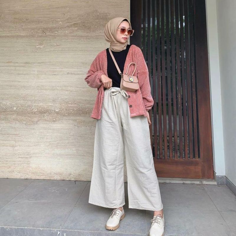 1KG MUAT 4PCS | KULOT LINEN RAMI TALI RIBBON PANTS KAWA KOREAN STYLE HITS OOTD SELEBGRAM FASHION WANITA TERBEST SELLER