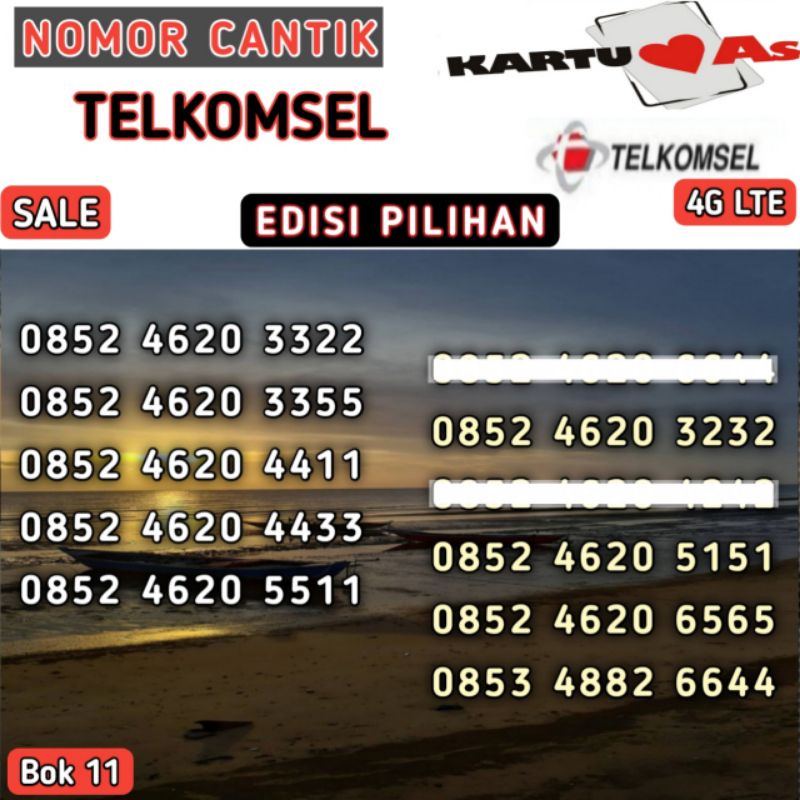 Nomor Cantik Kartu Perdana Telkomsel AS 0852 (Seri AABB & ABAB)
