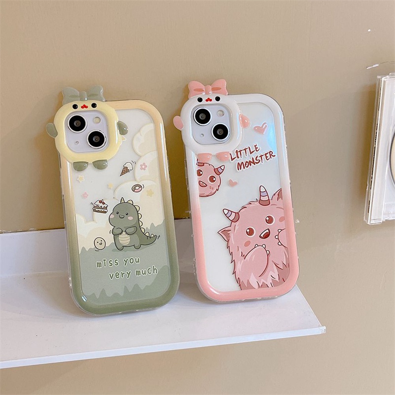 Soft Case Pelindung Kamera Transparan Motif Kartun Dinosaurus Untuk iPhone 14 13 12 11 Pro Max X Xr Xs Max 7 8 6 6s Plus SE 2020