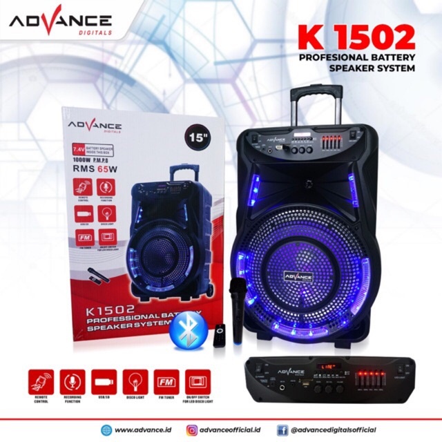 Speaker Aktif Portable Bluetooth Advance K1502 15Inch + Mic Wireless FULLL BASSS