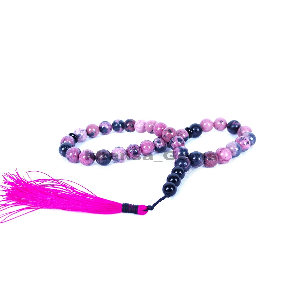 Tasbih Batu Pink Rubi Tanzania Dim 10 MM 33 Butir Premium Aksesories Keagamaan Ibadah Dzkir Perlengkapan Dzkir Fashion Muslim