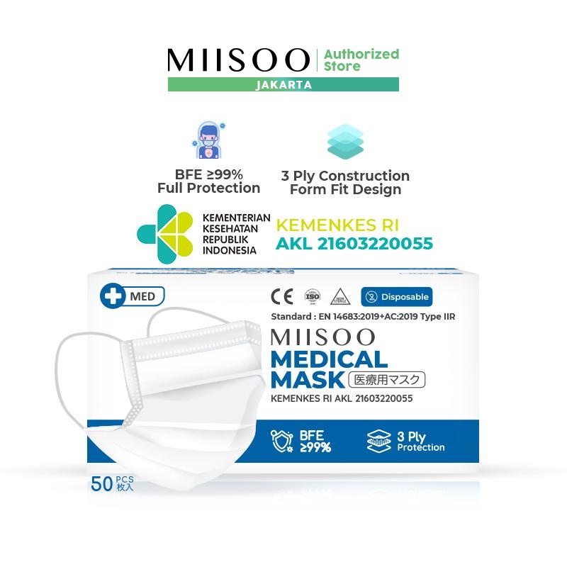 MIISOO Facemask Medical Masker Medis 3ply 50s Masker Bedah Diproduksi Aicare Izin Kemenkes