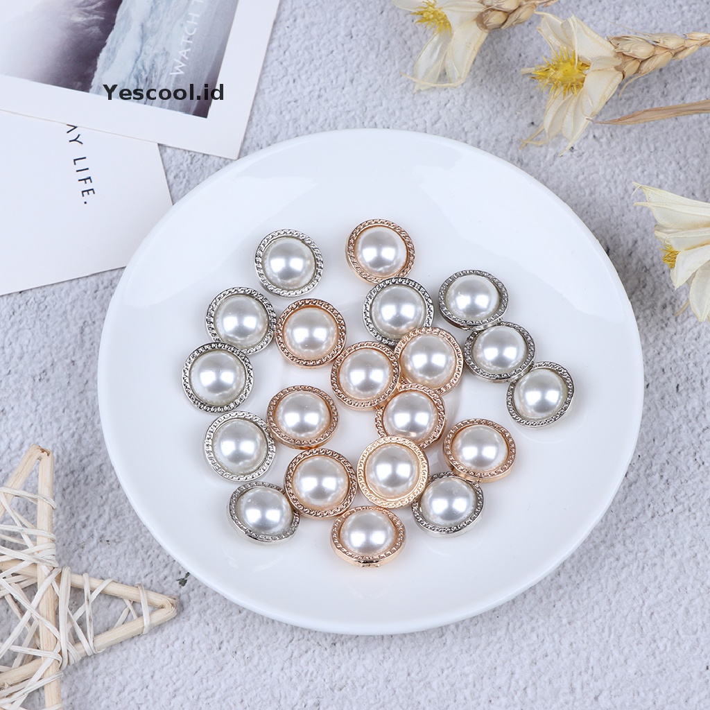 (Yescool) 10pcs Kancing Mutiara Bahan Metal Untuk Dekorasi Scrapbook / Craft Diy