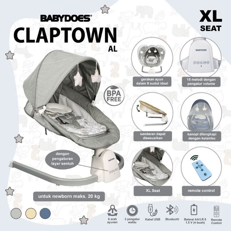 Makassar - Babydoes Claptown 2.0 AL With Remote Control Ayunan Bayi Bouncer Elektrik Baby Swing Otomatis