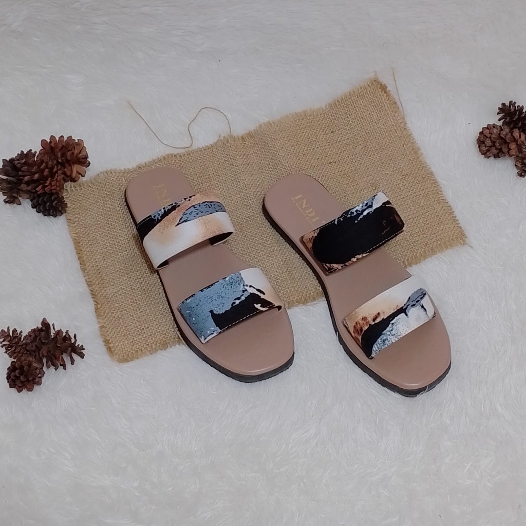 Sandal Wanita Sol Karet Slip On Ban 2 Simple Motif Kekinian Trendi NESANH - HELENA