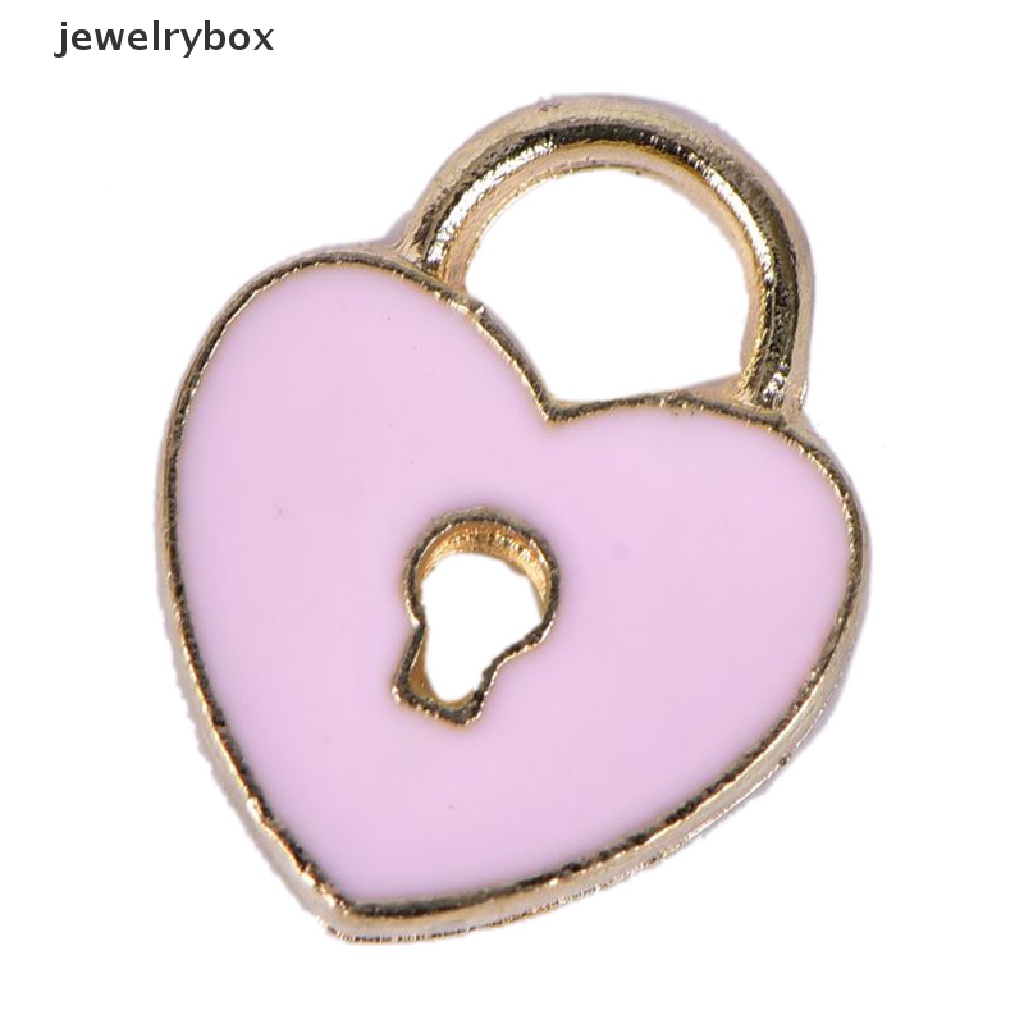 [jewelrybox] 10pcs /Set Enamel Alloy Love Lock Kunci Charms Liontin Perhiasan DIY Membuat Craft