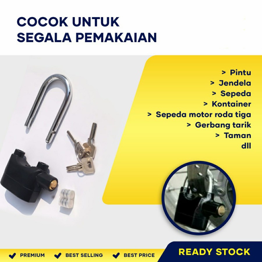 GEMBOK ALARM / KUNCI ANTI MALING / SUARA ALARM KERAS - pendek