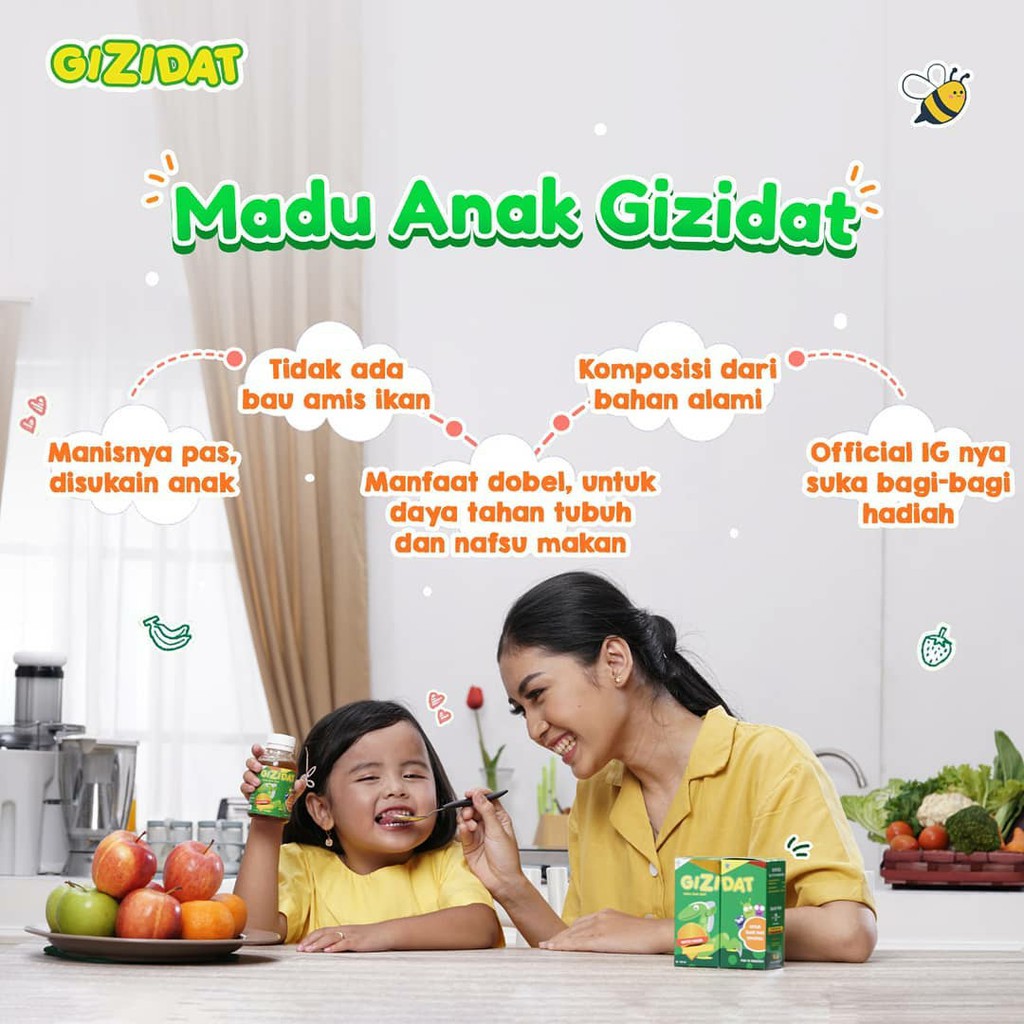 Gizidat Asli - madu penambah nafsu makan anak (madu hutan, ikan sidat, probiotik, temulawak) 130 ml