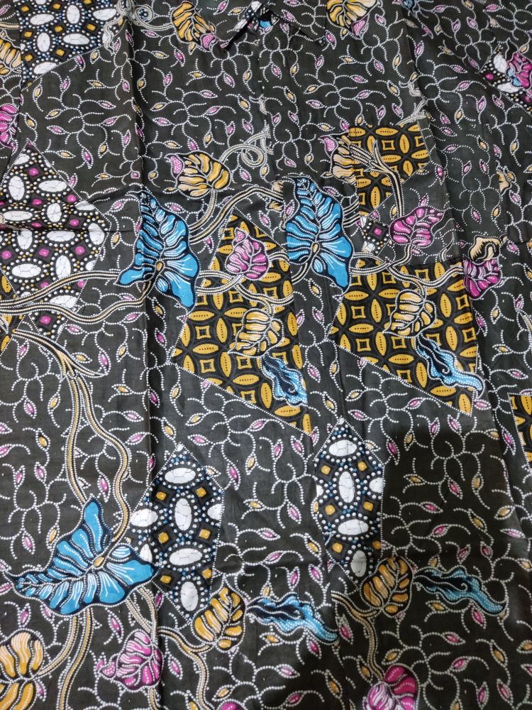 Hem Batik Pria Lengan Pendek Motif Elegan Modis Biru Abu Hitam Batik Pekalongan Jawa Pria