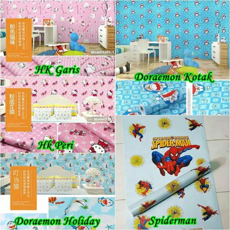wallpaper dinding doraemon / hello kitty / batik stiker dinding