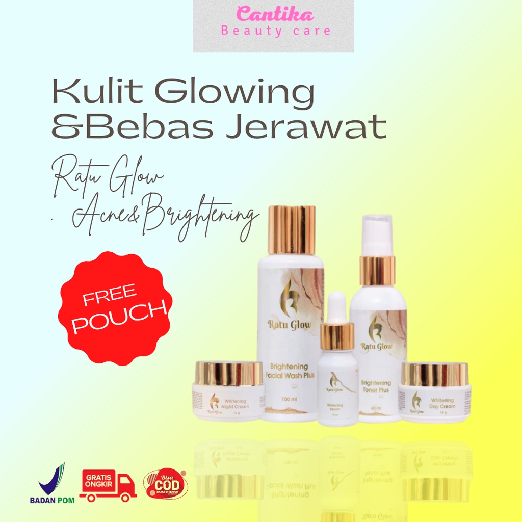 Paket Skincare Ratu Glow 5 in 1 Brightening&Acne Krim Pemutih Wajah BPOM Cream Pencerah Perawatan Ke