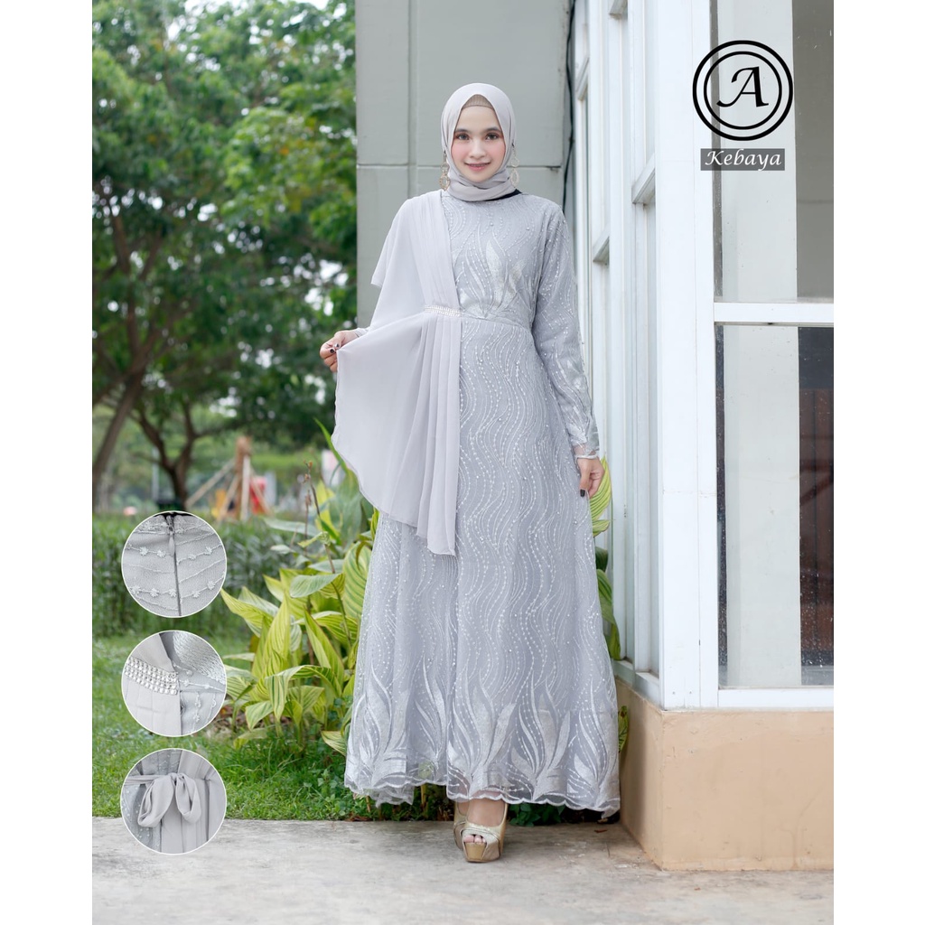 Gamis Rinjani AS / Kebaya Brukat Pesta Modern / Dress Brukat Modern / Kebaya Kondangan / Gamis Salendang