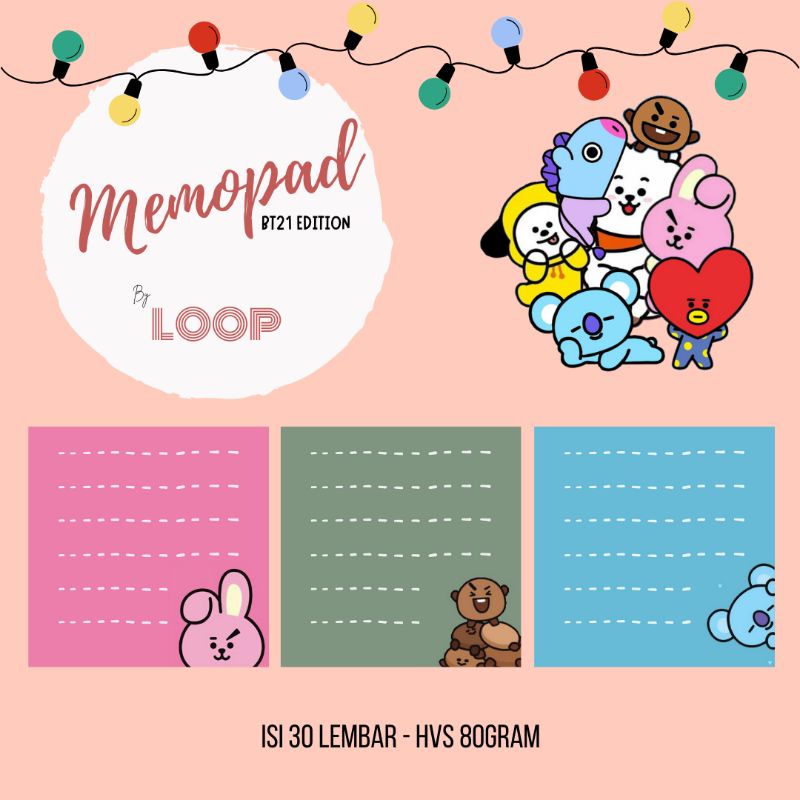 

Memo pad Lucu Cooky Shooky Koya - BT21 Edition