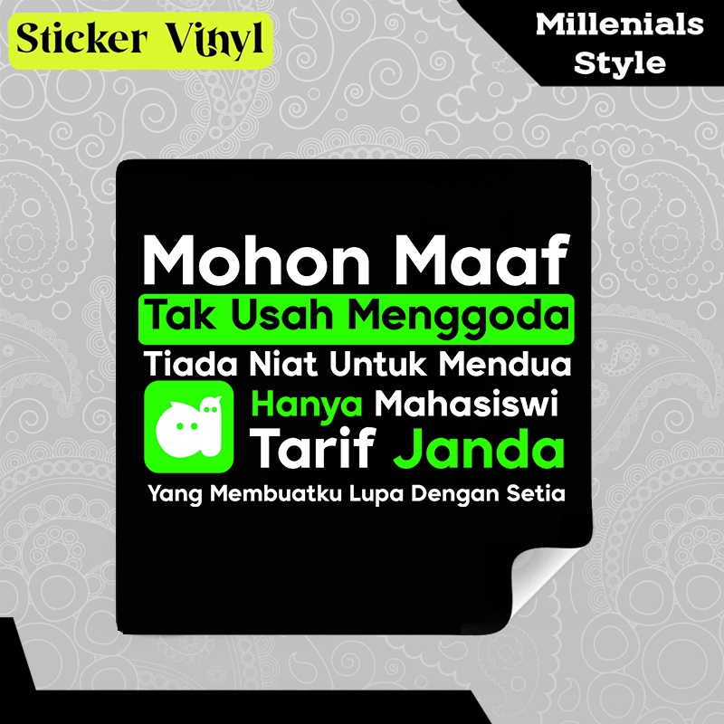 

Stiker Sticker Tak Usah Menggoda Michat Mahasiswa Tarif Janda Milenial Style Aestethic Vinyl Satuan Anti Air