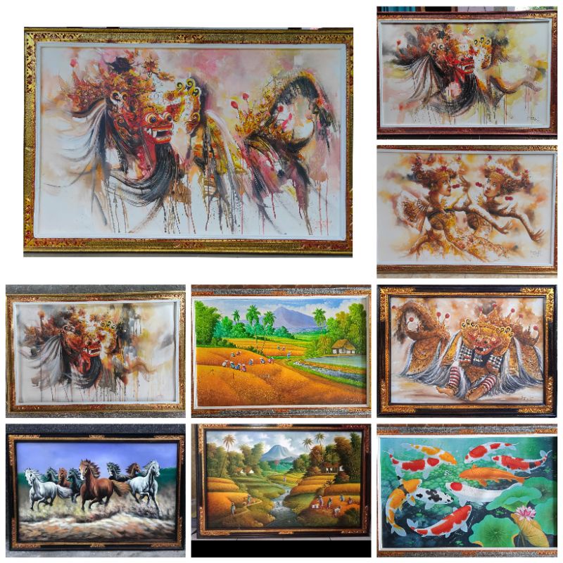 lukisan pemandangan palet dengan bingkai Bali besar dan  termurah