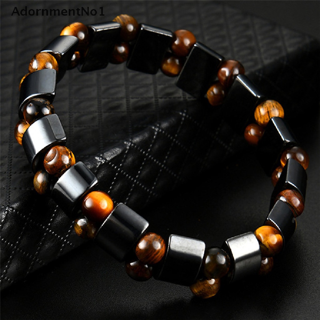 (AdornmentNo1) Gelang Tangan Batu Hematite Magnetik Warna Hitam Untuk Terapi Kesehatan / Menurunkan Berat Badan