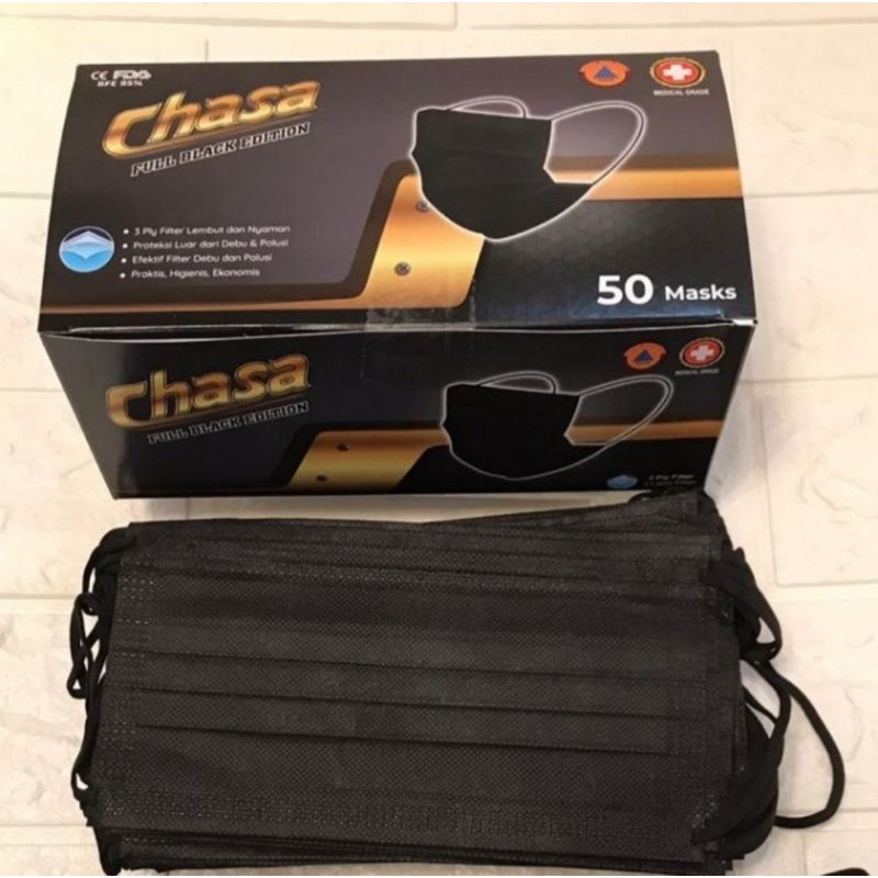 earloop CHASA 3ply 50pc HITAM