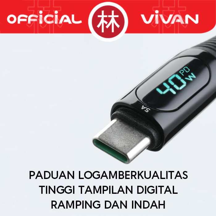 Vivan VIC100 Data Cable Type-C 40W Quick Charging 5A With LED Display