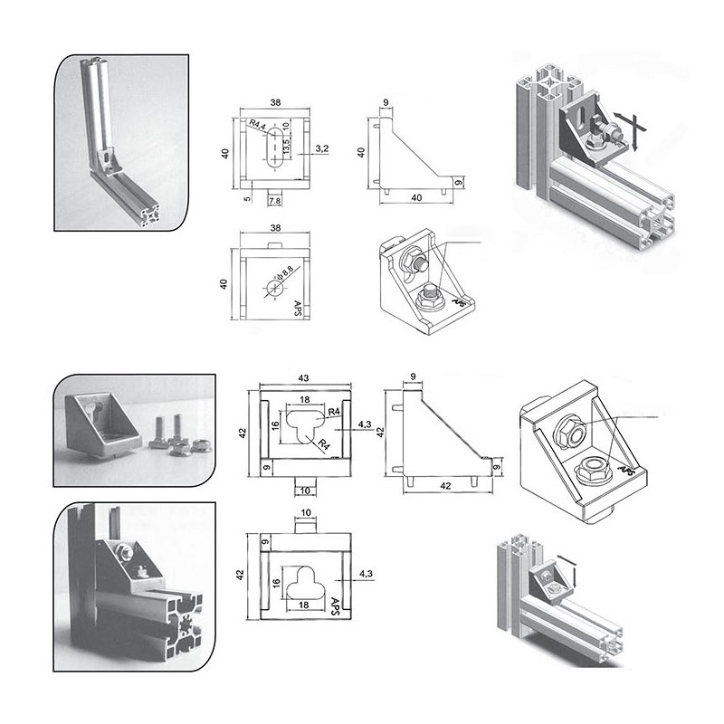 10pcs 4040 Aluminum Angle Code Nut Hole Connector Support T-slot Profile Frame Extrusion Bracket for The Flow Profile