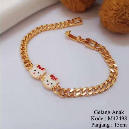 M42498 Gelang Tangan Anak Lapis Emas Gelang Hello Kitty Kepala Dua Cantik