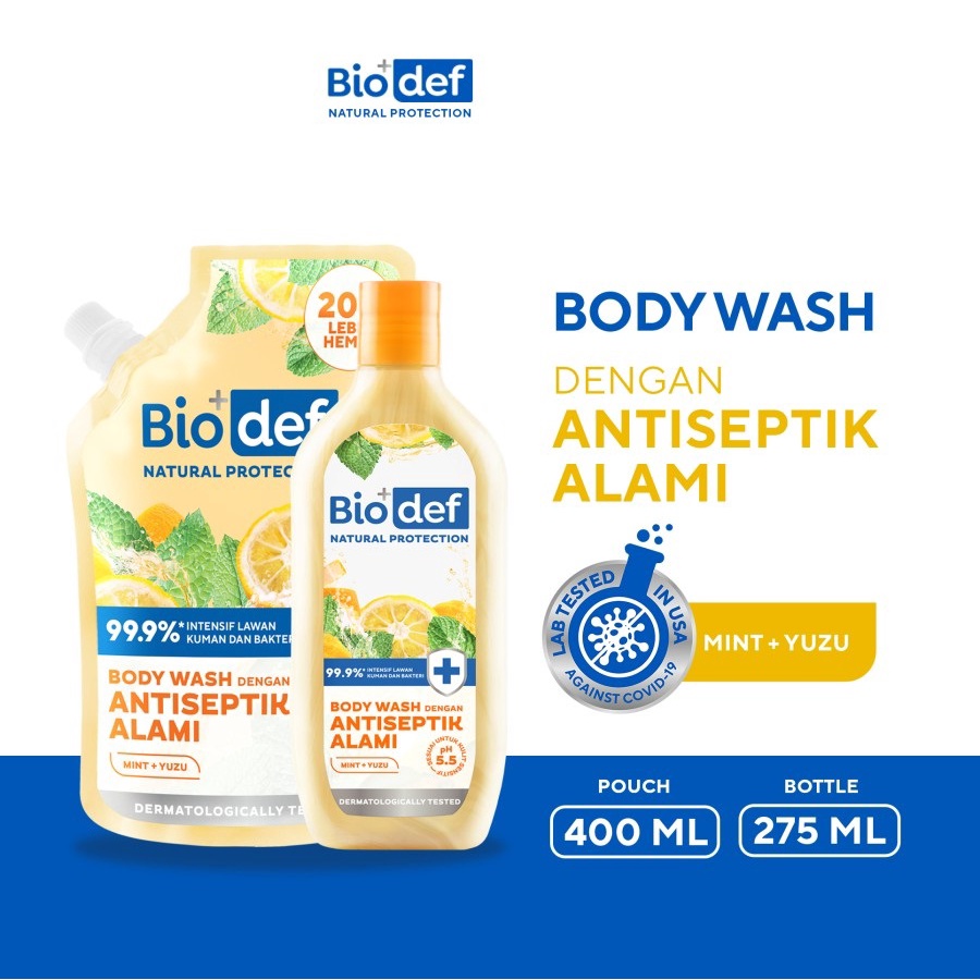 ★ BB ★  Biodef Natural Protection Body Wash - Mint + Sea Salt - Mint + Green Tea - Mint + Yuzu - Botol 275ml - Refill 400ml - BIO DEF