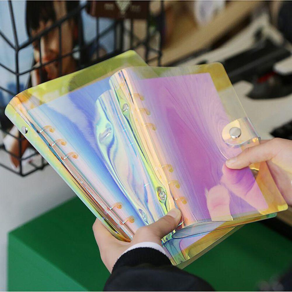 Mxbeauty PVC Notebook Cover 6-Ring Isi Ulang A5/A6 Penutup Tombol Planner Diary Spiral Penyimpanan Kartu Longgar Daun Folder Notebook