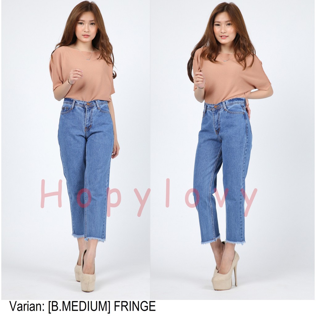 HOPYLOVY SUPER SALE  Celana Boyfriend Jeans Wanita Fringe Calandra
